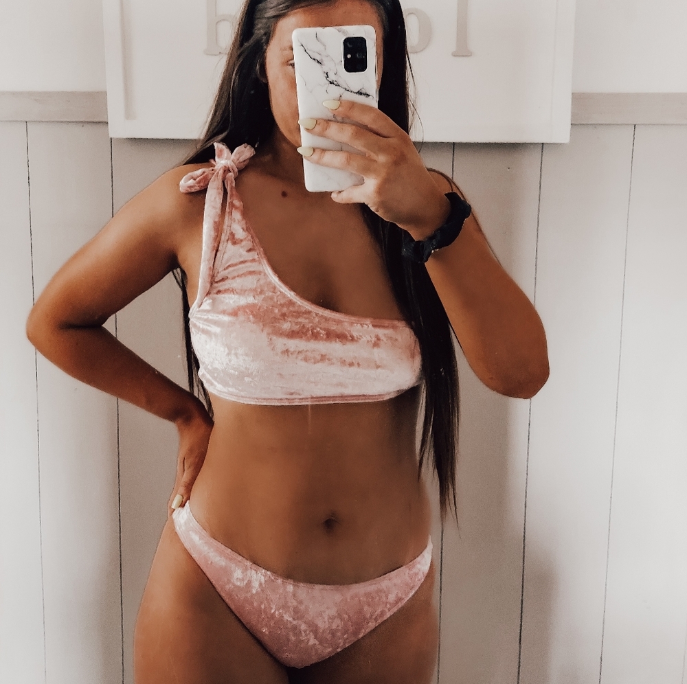 90s Style Velvet One Shoulder High Cut Cheeky Swim
